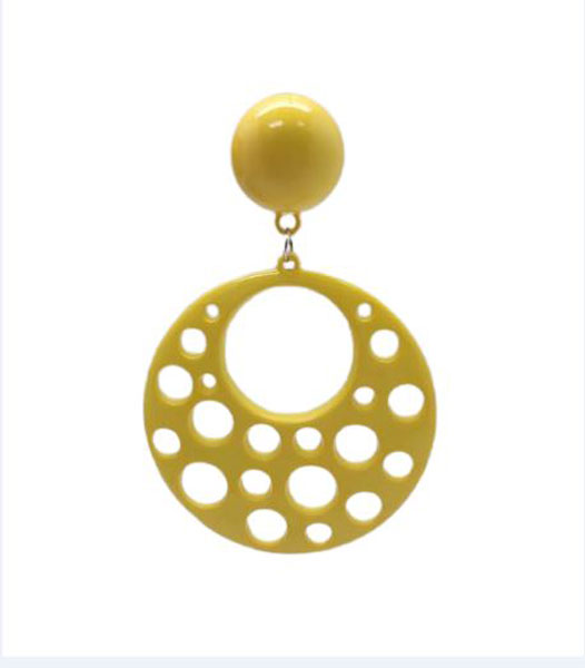 Flamenco Earrings in Plastic with Holes. Yellow